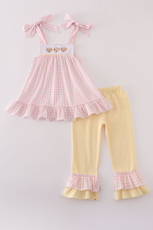 Pink Puppy Embroidered Ruffle Pants Set