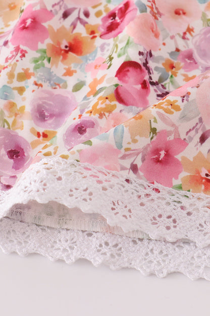 Purple Floral Ruffle Pants Set