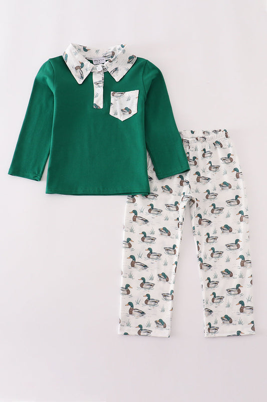 Green Duck Polo Top & Pants Set

