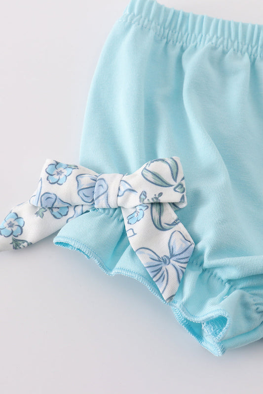 Blue Bow & Lace Print Bloomer Set