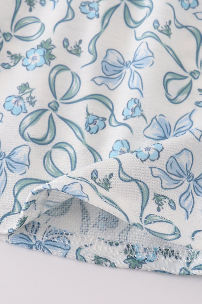 Blue Bow & Lace Print Bloomer Set