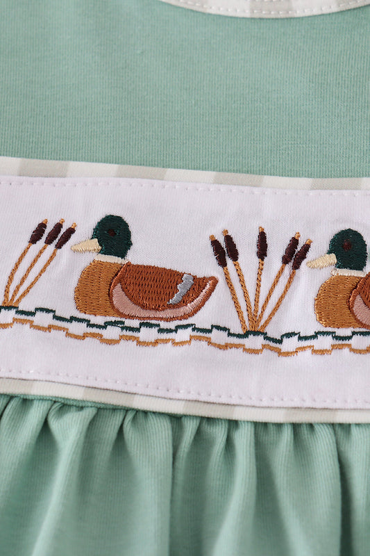 Sage Green Duck Appliqué Top & Gingham Ruffle Pant Set