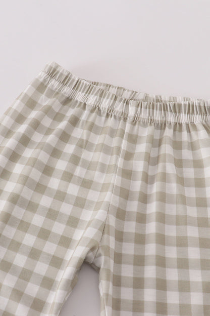 Sage Green Duck Appliqué Top & Gingham Ruffle Pant Set