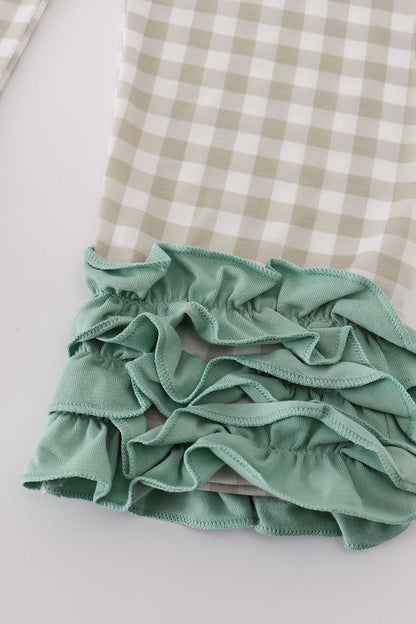 Sage Green Duck Appliqué Top & Gingham Ruffle Pant Set