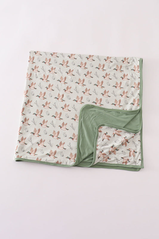 Green Duck Print Bamboo Blanket