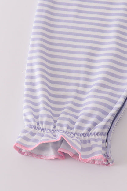 Lavender Stripe Ruffle Baby Romper with Embroidered Animal Faces – Long Sleeve