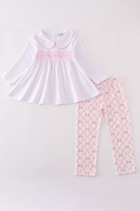 Smocked Pink Bow Set