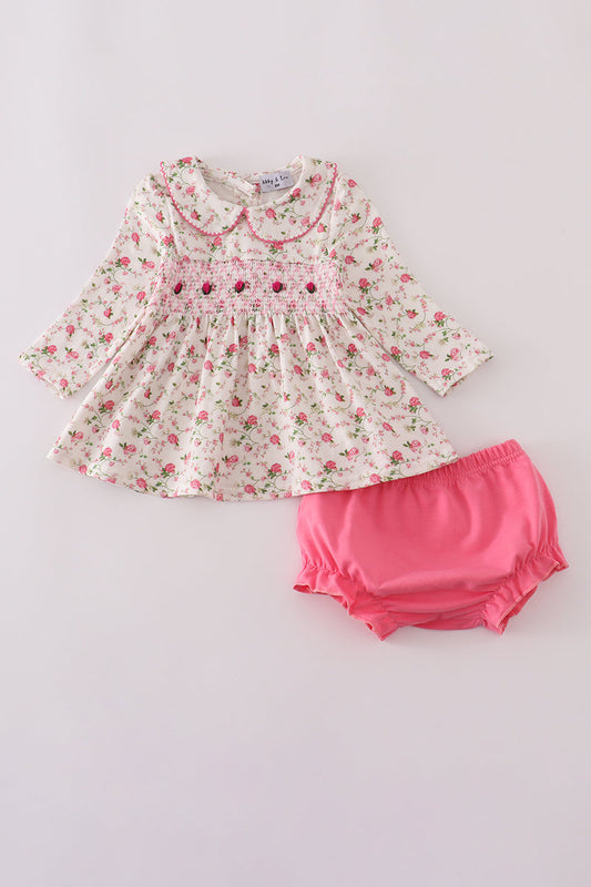 Rose Smocked Dress & Bloomer Set – Long Sleeve