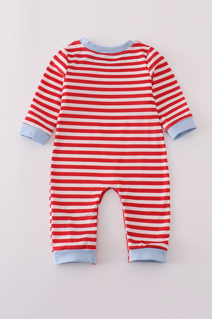 Airplane Embroidered Striped Romper