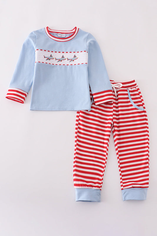 Airplane Embroidered Pant Set