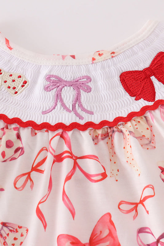 Baby Girl Red Bow Smocked Top & Bloomer Set – Long Sleeve