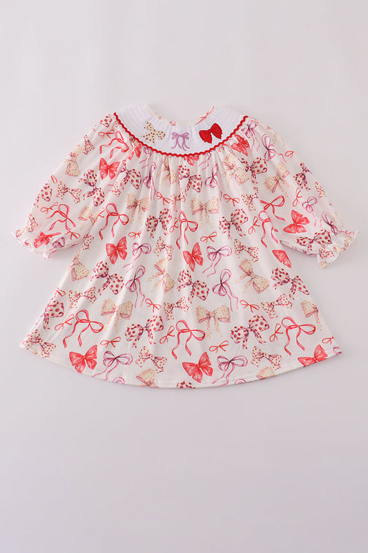 Baby & Toddler Girls Bow Print Smocked Dress – Long Sleeve Boutique Outfit