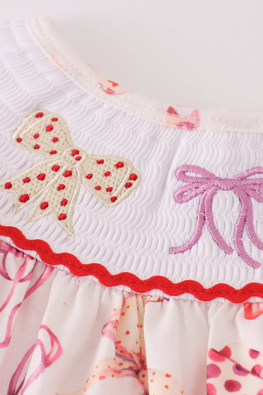 Baby & Toddler Girls Bow Print Smocked Dress – Long Sleeve Boutique Outfit