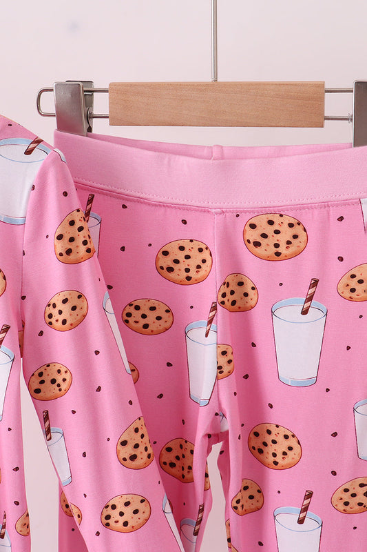 Girls & Boys Long Sleeve Pajama Set – Pink Cookies & Milk Print