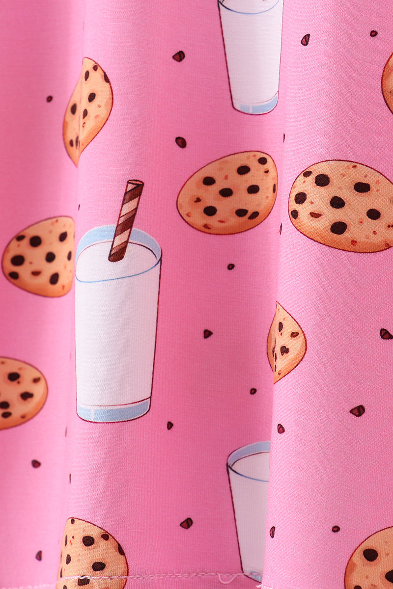 Girls & Boys Long Sleeve Pajama Set – Pink Cookies & Milk Print