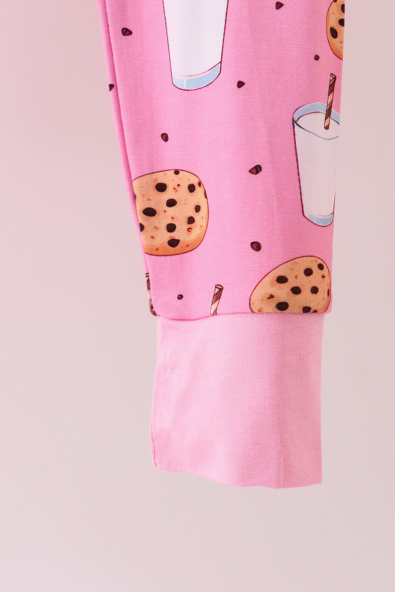Girls & Boys Long Sleeve Pajama Set – Pink Cookies & Milk Print