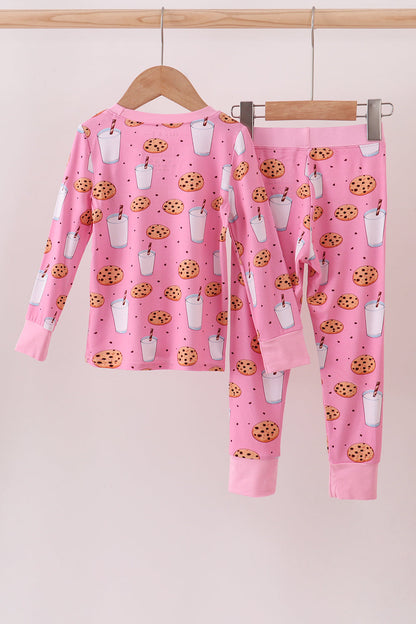 Girls & Boys Long Sleeve Pajama Set – Pink Cookies & Milk Print