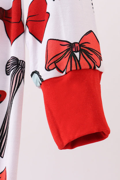 Baby Holiday Romper – Red & Green Bow Print with Ruffle Zipper