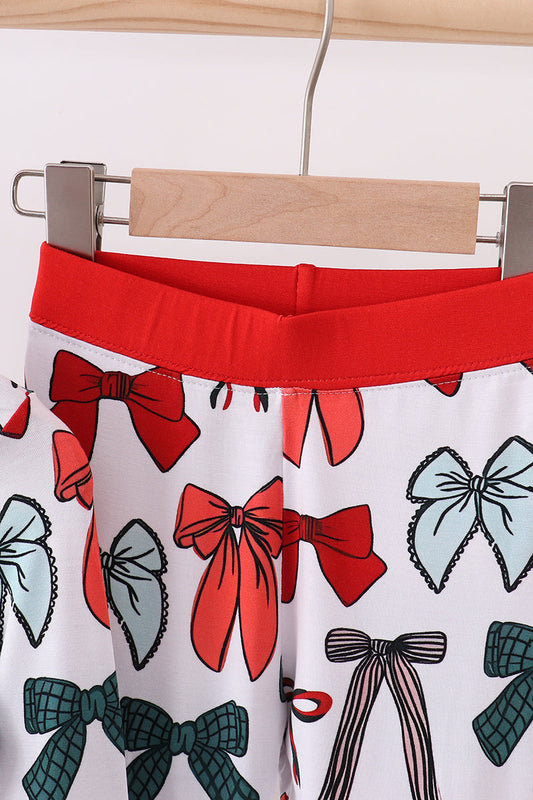 Kids Holiday Pajama Set – Red & Green Bow Print Long Sleeve Top and Pants