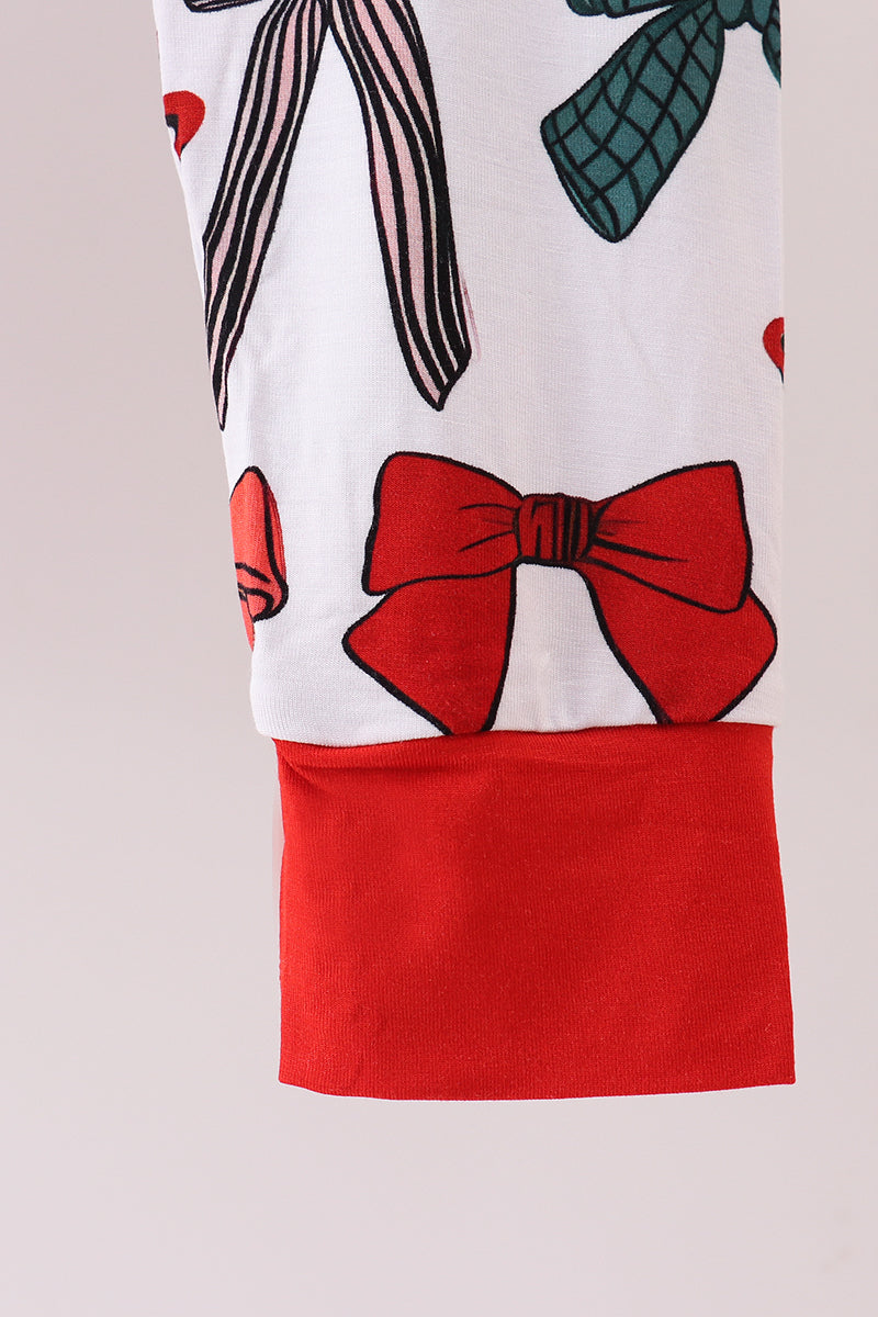 Kids Holiday Pajama Set – Red & Green Bow Print Long Sleeve Top and Pants