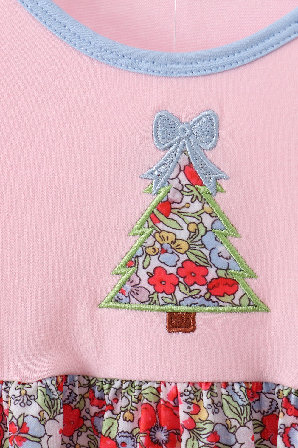 Toddler & Girls Holiday Outfit – Pink Long Sleeve Dress with Christmas Tree