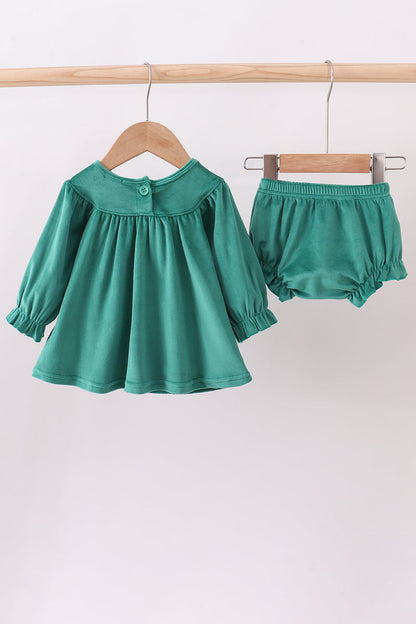 Baby Girls Green “Merry Christmas” Dress Set – Holiday Tunic & Bloomers