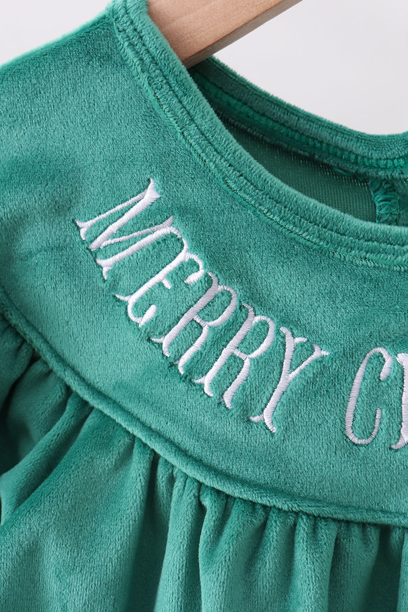 Baby Girls Green “Merry Christmas” Dress Set – Holiday Tunic & Bloomers