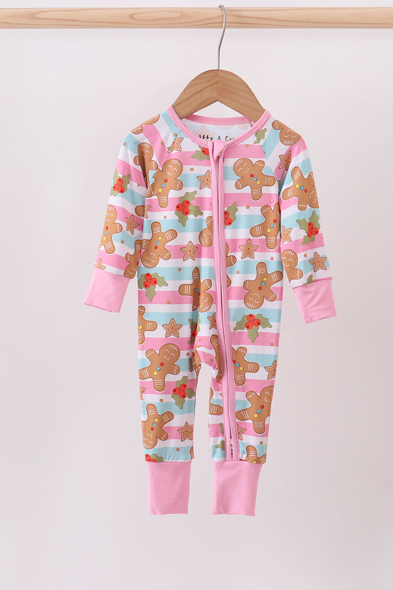 Striped Gingerbread Baby Zipper Romper – Holiday Pajamas