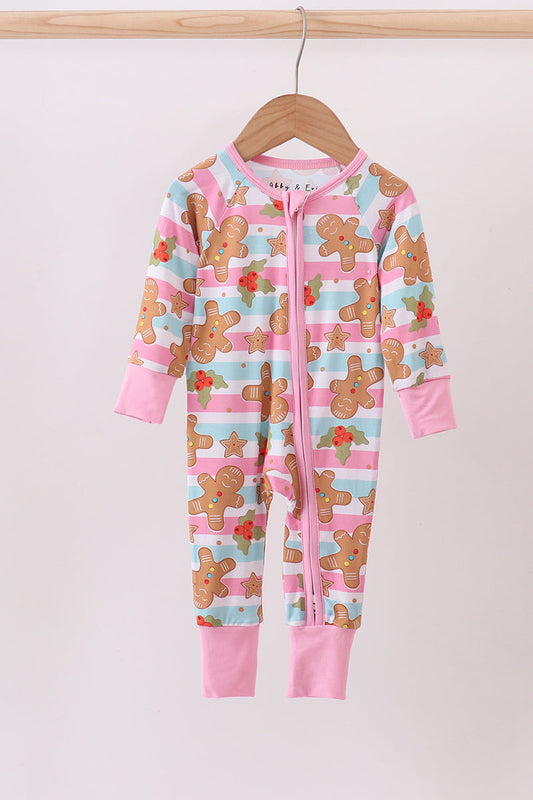 Striped Gingerbread Baby Zipper Romper – Holiday Pajamas
