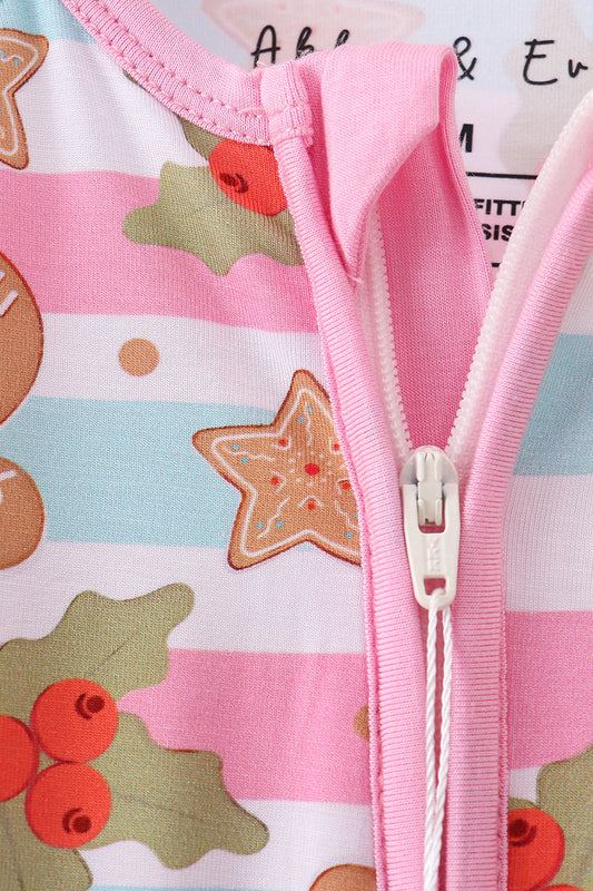 Striped Gingerbread Baby Zipper Romper – Holiday Pajamas