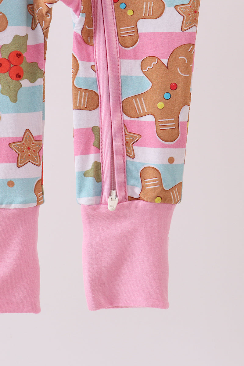 Striped Gingerbread Baby Zipper Romper – Holiday Pajamas