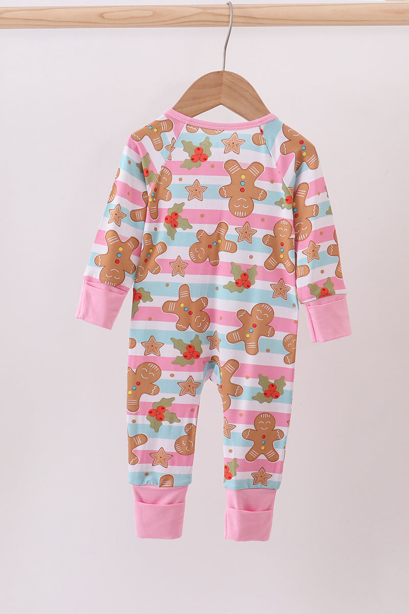 Striped Gingerbread Baby Zipper Romper – Holiday Pajamas