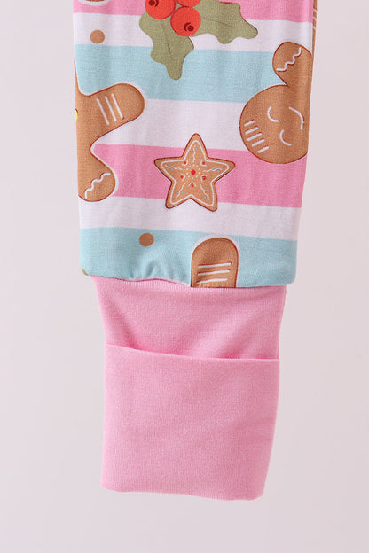 Striped Gingerbread Baby Zipper Romper – Holiday Pajamas