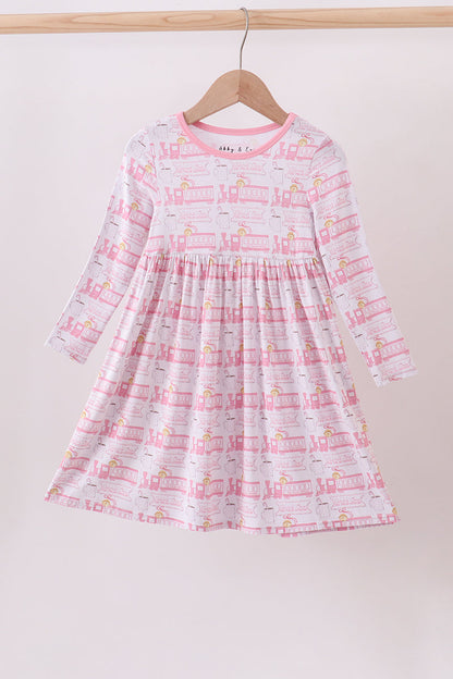 All Aboard Pink Train Twirl Dress