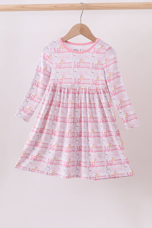 All Aboard Pink Train Twirl Dress