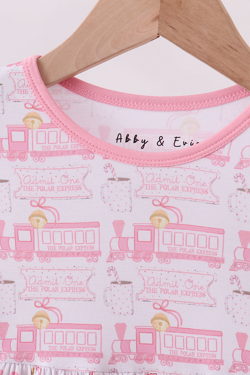 All Aboard Pink Train Twirl Dress
