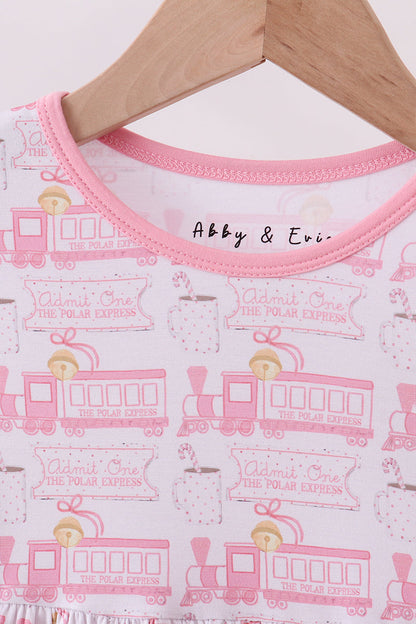 All Aboard Pink Train Twirl Dress