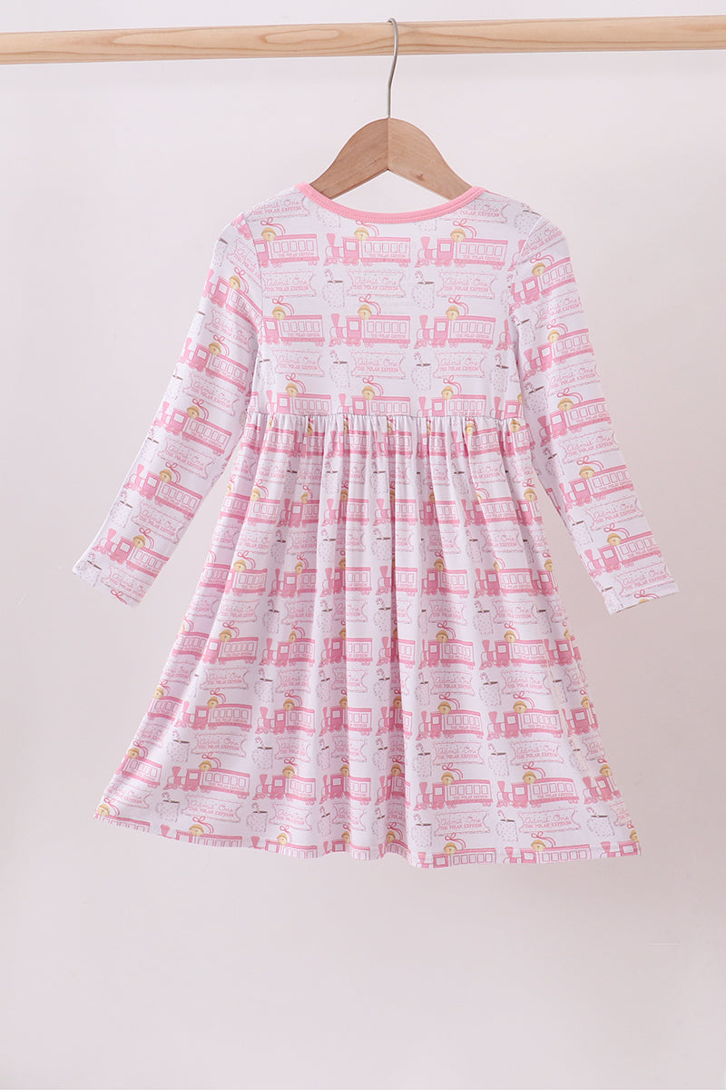 All Aboard Pink Train Twirl Dress
