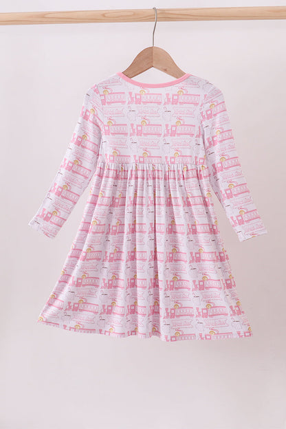 All Aboard Pink Train Twirl Dress