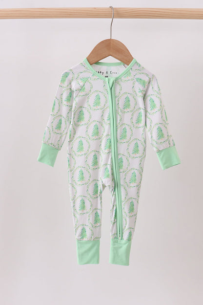 Green Wreath Christmas Tree Zipper Romper