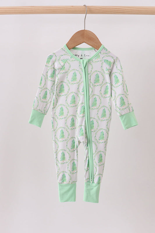 Green Wreath Christmas Tree Zipper Romper