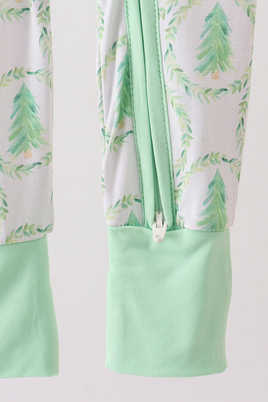 Green Wreath Christmas Tree Zipper Romper