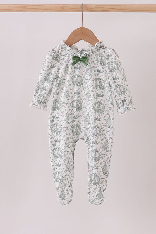 Holiday Toile Footie with Bow Detail

