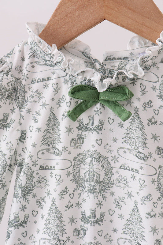 Holiday Toile Footie with Bow Detail