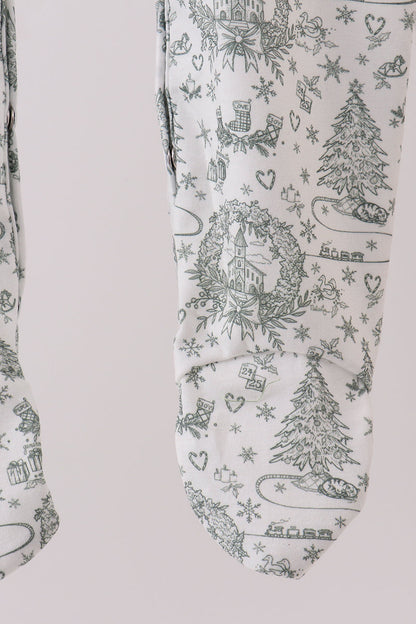 Holiday Toile Footie with Bow Detail