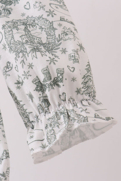 Holiday Toile Footie with Bow Detail