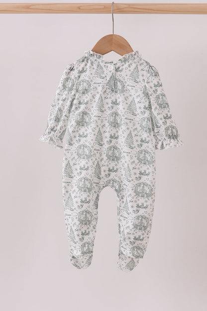 Holiday Toile Footie with Bow Detail
