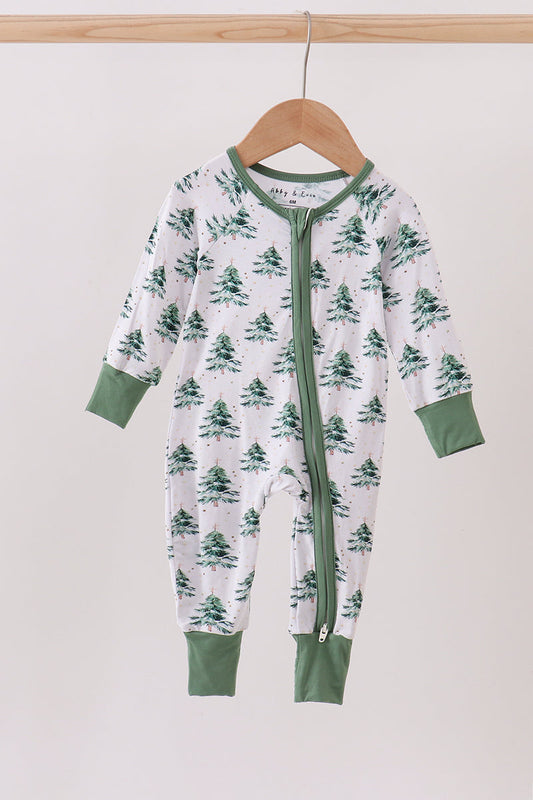 Green Christmas Tree Bamboo Zipper Onesie