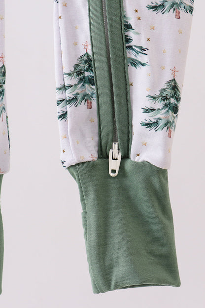 Green Christmas Tree Bamboo Zipper Onesie