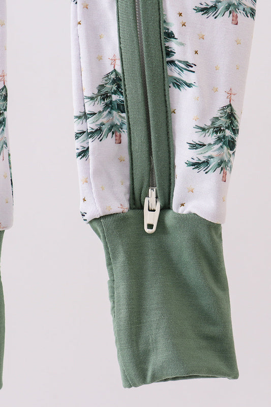 Green Christmas Tree Bamboo Zipper Onesie